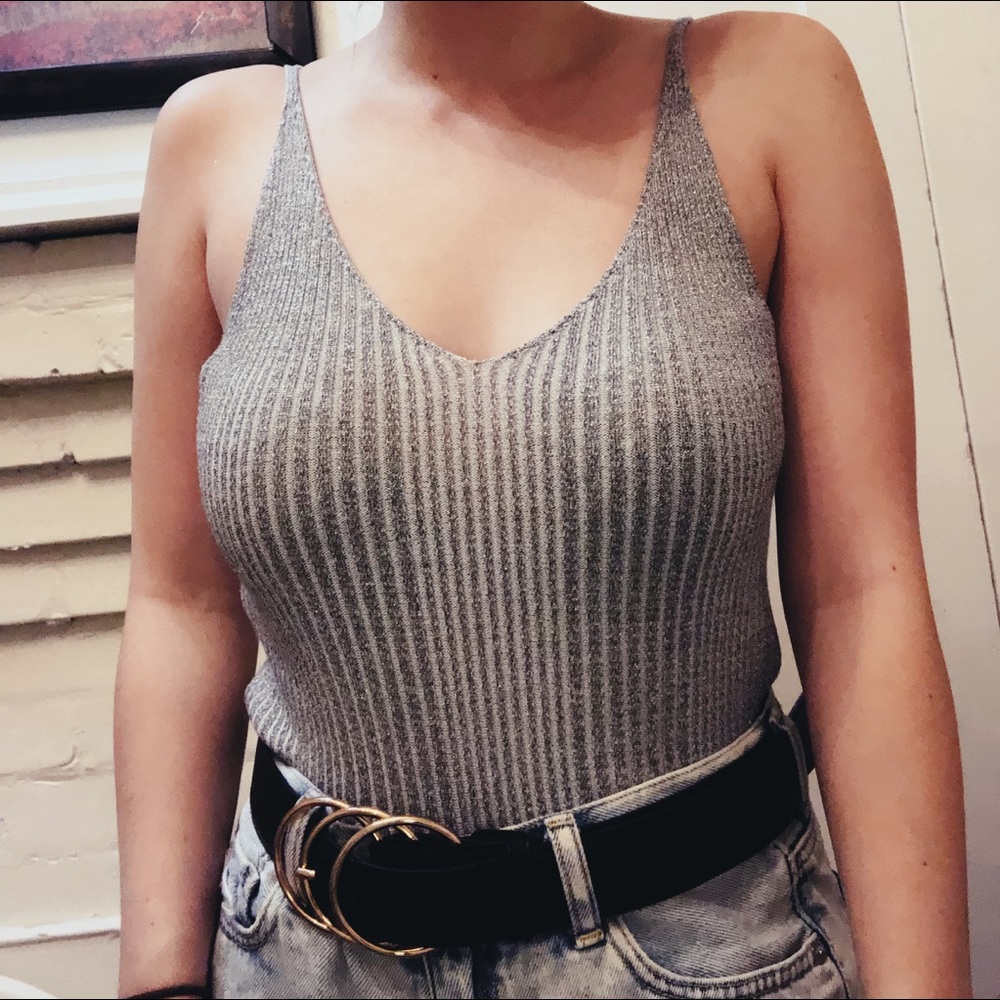 Forever 21 Shiny Silver Tight Top